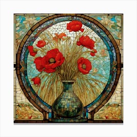 Poppies In Mosaic Vase Canvas Print