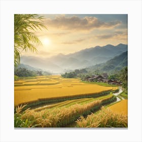 Rice Fields At Sunset Canvas Print