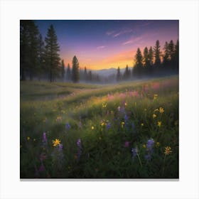 Wildflowers At Sunset Paintings Art Print 1 Canvas Print