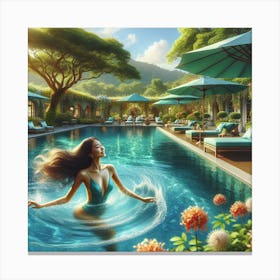 Woman In The Pool Canvas Print