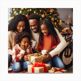 Happy Family With Christmas Gifts Canvas Print