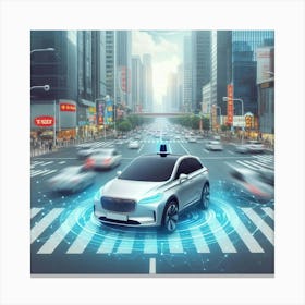 Self-Driving Car In The City Canvas Print