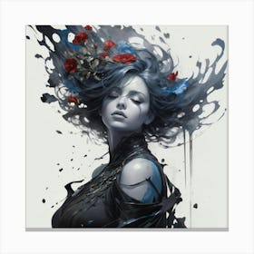 Woman With Blue Hair And Flowers Canvas Print