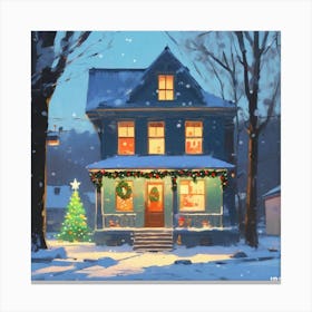 Christmas Decorated Home Outside Acrylic Painting Trending On Pixiv Fanbox Palette Knife And Brus (3) Canvas Print