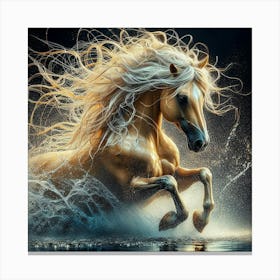 Golden Horse Running In Water Canvas Print