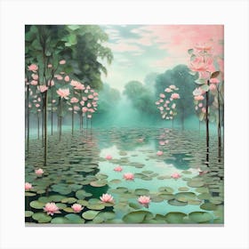 Leonardo Diffusion Xl A Lake Of Water Lilies With Trees On One 1 (1) Canvas Print