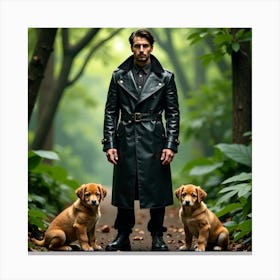 Man With Dogs In The Woods Canvas Print