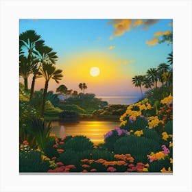 Tropical Landscape At Sunset Canvas Print