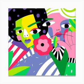 Two Women With Flowers Canvas Print