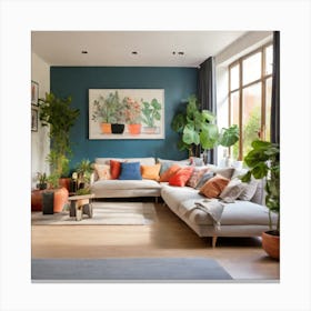 Living Room With Plants 1 Canvas Print