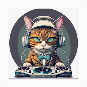 Fashionable Portrait Of Anthropomorphic Cute Cat Dj Generated By Ai 2 Canvas Print