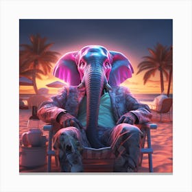 Elephant On The Beach neon light Canvas Print