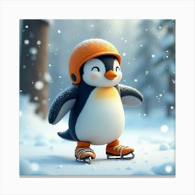 Flux Dev A Charming Penguin Wearing A Bright Orange Helmet And 1 Canvas Print