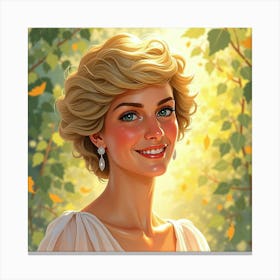 Princess Diana Smiling With A Blend Of Watercolor Leaves And Golden Light 1 Canvas Print