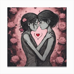 Two Lovers Kissing Canvas Print