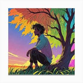 Man Sitting Under A Tree 1 Canvas Print