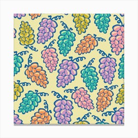 JUICY GRAPES Retro Tossed Plump Ripe Bunches of Grapes in Summer Pink Purple Turquoise Mustard Orange Royal Blue on Cream Canvas Print