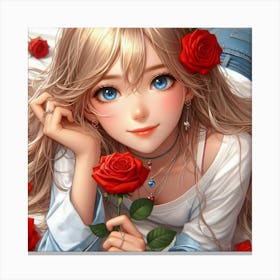 Anime Girl With Roses 2 Canvas Print