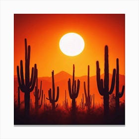 Sunset Over Saguaro Cactus Canvas Print