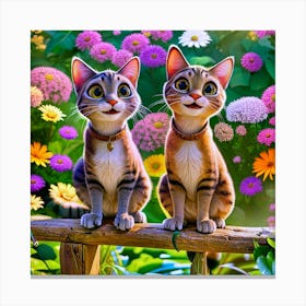 Two Cats In The Garden Canvas Print