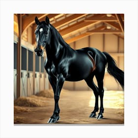 Black Horse In Stable Canvas Print