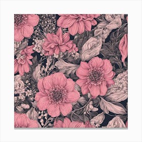 Pink Flowers On A Black Background Canvas Print