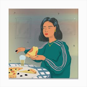 Woman Eating Pizza Canvas Print