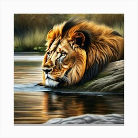 Lion across the lake Canvas Print