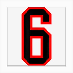 Number 6 Red Black Sports Jersey Birthday Lucky Number 6 Canvas Print