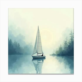 Charming Sailboat Amidst Watercolor Misty Morning 1 Canvas Print