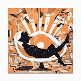 A Silhouette Of A Banana Wearing A Black Hat And Laying On Her Back On A Orange Screen, In The Style (3) Canvas Print