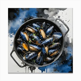 Steaming Pot Of Mussels in Blue 08 Canvas Print