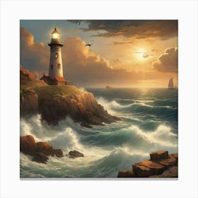 Albedobase Xl Majestic Lighthouse On Rocky Cliff Crashing Wave 0 Canvas Print