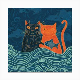 Cat And Fish 7 Canvas Print