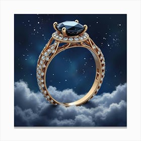 Black Diamond Ring, Watercolor, Dramatic Night Sky 1 Canvas Print