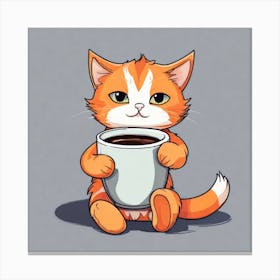 Cute Orange Kitten Loves Coffee Square Composition 28 Canvas Print