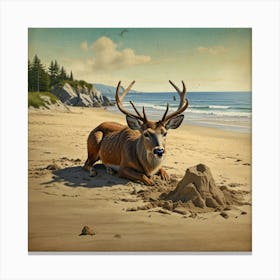 Deer On The Beach 5 Canvas Print