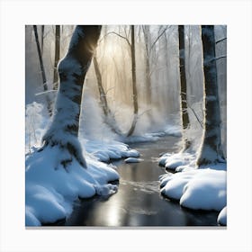Winter Woodland Stream in Diffused Sunlight 1 Canvas Print