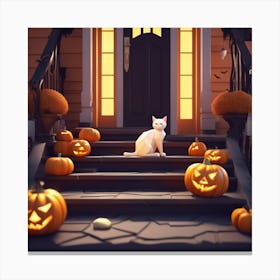 Halloween Cat In Front Of House 14 Canvas Print