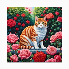 Roses and Whiskers: A Tranquil Afternoon Canvas Print