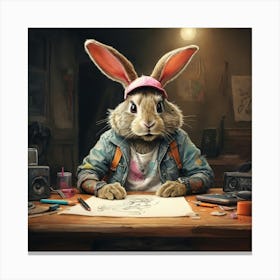 Rabbit At The Desk Canvas Print