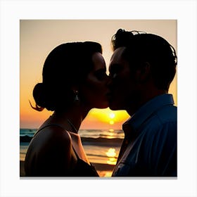 Sunset beach kiss Canvas Print