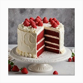 Red Velvet Cake A Luscious Red Velvet Cake With Cream Cheese Frosting Garnished With Fresh Raspberri 3602446326 Canvas Print