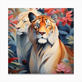 Tiger And Flower Canvas Print