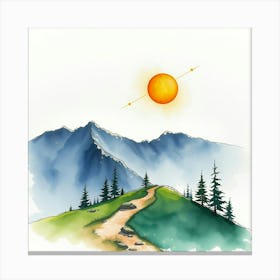 Watercolor Mountain Landscape Canvas Print