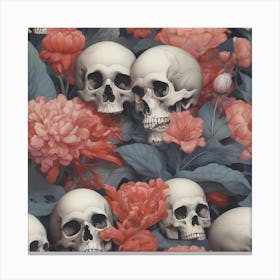 Skulls And Flowers Canvas Print