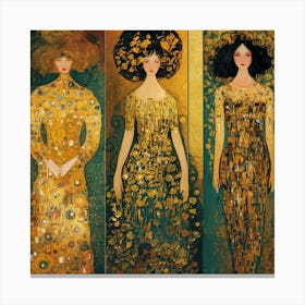 Three Women In Gold Canvas Print