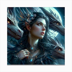 Elven Girl With Dragons Canvas Print