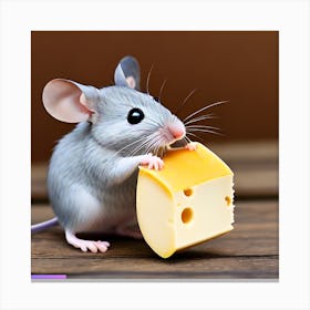 Surrealism Art Print | Mouse Holds Cheese Cube Canvas Print