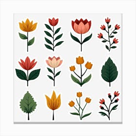 Set Of Floral Stickers 2 Canvas Print